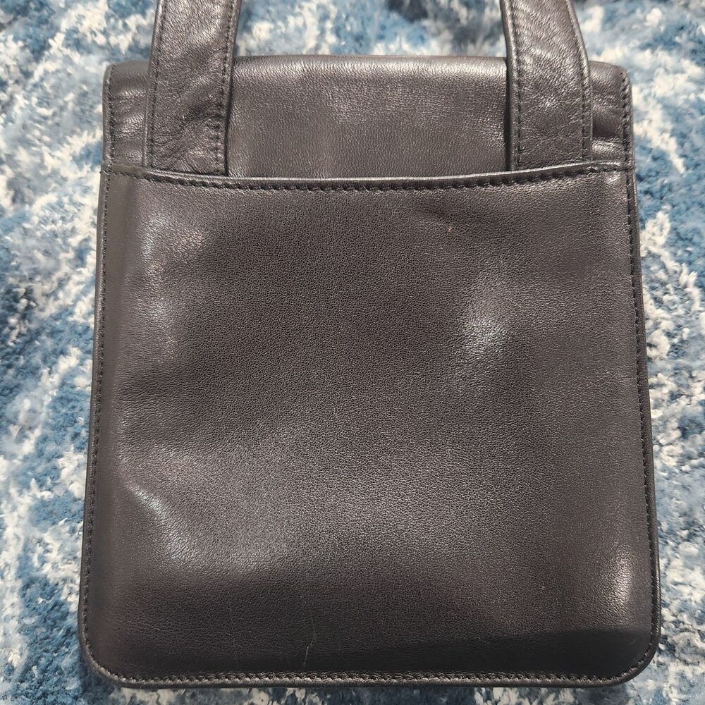 Vintage Fred Hayman Beverly Hills Black Leather Crossbody Shoulder Bag H Logo - Picture 4 of 16